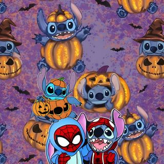 the cartoon characters are all dressed up for halloween Lock Screen Stitch Halloween dim gray