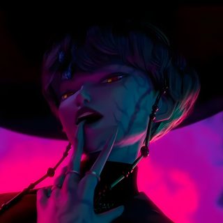 a woman wearing a black hat and holding her hand up to her mouth while standing in front of a purple background Baby Saja Halloween Kpop Demon Hunters Photo, Baby From Demon Hunters, Baby From Kpop Demon Hunters, black