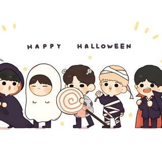 a group of people dressed up in halloween costumes Bts Halloween Laptop Bt21 Thanksgiving, Bt21 Halloween, Halloween Bt21 Patterns, Bts Halloween, white