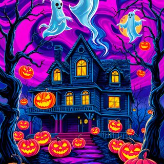 a halloween scene with pumpkins and ghost Spirit Halloween Custom Gift Wrapping, Funny, Halloween Festival, Halloween, Statement Wall, midnight blue