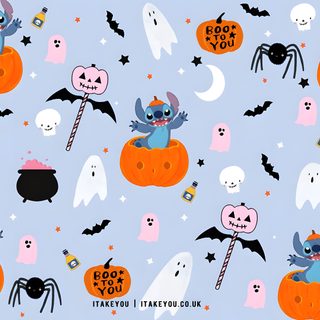 halloween seamless pattern with bats and pumpkins Stitch Halloween Laptop Cute Spooky Pattern Art, Diy Halloween Craft Inspiration, Halloween Party Decoration Ideas, powder blue