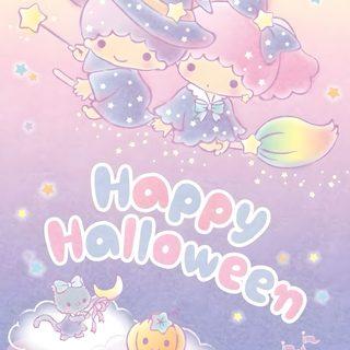 a cartoon character flying through the air with a happy halloween message in front of it Little Twin Stars Halloween Sanrio Halloween Iphone, Sanrio Halloween, Halloween Kawaii, gainsboro