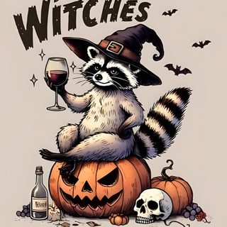 a raccoon sitting on top of a pumpkin next to a glass of wine Halloween Raccoon Adult Halloween, Witches Brew, Halloween Animal, Witchy Halloween Iphone, light gray