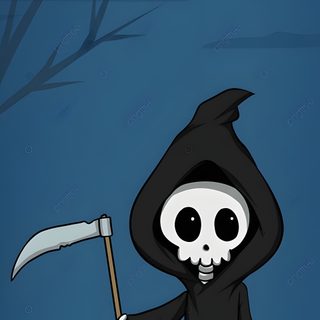 a cartoon skeleton in a black robe holding a sculler and standing on the ground Cartoon Halloween Grim, Grim Reaper Aesthetic Cartoon, Grim Reaper Cartoon, Reaper Etsy, dark slate gray