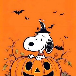 a cartoon dog sitting on top of a pumpkin Happy Halloween Charlie Snoopy And Woodstock Fall, Cute Halloween Snoopy, Snoopy Pumpkin, dark orange