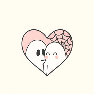 an image of two people that are in the shape of a heart and one is kissing Halloween Love Ghost Couples, Love Ghost, Halloween Love, Ghost With Heart, Heart Halloween Drawing, ivory