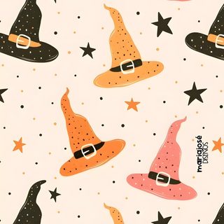 a pattern with witches hats and stars on the background is shown in pink, orange, and black Halloween Witch Hat Cute Halloween Backgrounds Aesthetic, Cute Backgrounds Halloween, Cute Halloween Iphone, linen