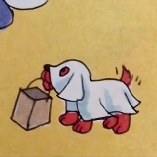 a cartoon dog carrying a shopping bag in it's mouth and looking at the ground Clifford Halloween You Are My Moon, Very Important Person, Shandy, Florence Welch, Red Dog, dark khaki