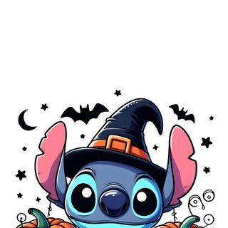 a cartoon character sitting in front of pumpkins and jack - o'- lanterns Cute Stitch Halloween Lilo Y Stitch Halloween, Stitch Fall Background, Stitch Fall, white