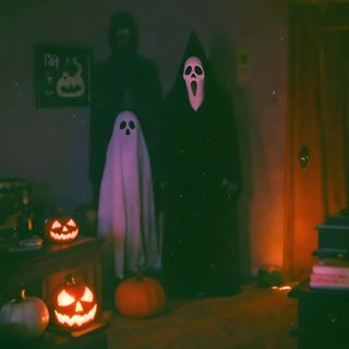 three people in halloween costumes standing next to pumpkins Vintage 90s Halloween 90s Aesthetic Halloween, Halloween 1990, Old School Halloween Aesthetic, dark slate gray