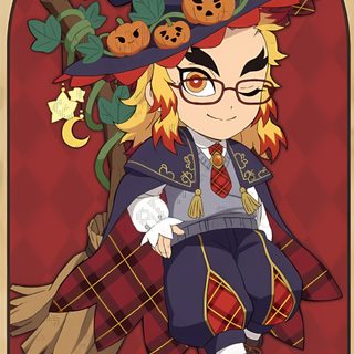 an image of a cartoon character with pumpkins on her head and glasses, holding a broom Rengoku Halloween Anime Halloween, Halloween Illustration, Demon Art, Anime Body Drawing, Dragon Slayer, brown