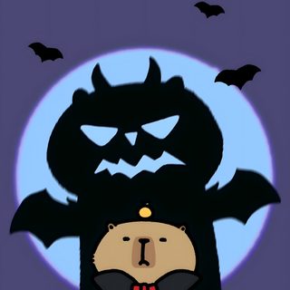 an animal with bats on it's back and the words happy halloween written below Capybara Halloween Avatar, Halloween, dark slate blue
