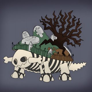 there is a skeleton that has been placed on top of a zebra Halloween Torterra Torterra Tattoo, Grass And Ghost Type Pokemon, Torterra Garden, Torterra Art, dim gray