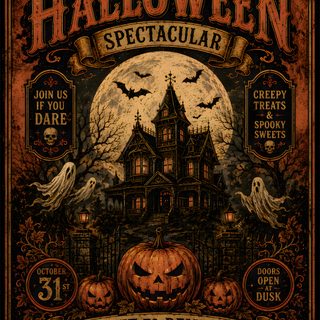 an old fashioned halloween poster with pumpkins on it Halloween Poster black