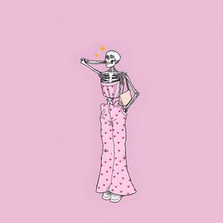 a drawing of a skeleton in pink with polka dots on it's pants pointing to the sky Pink Halloween Skeleton Pink Halloween, Halloween Cute, Graphic, Cute Tumblr, Phone Patterns, thistle