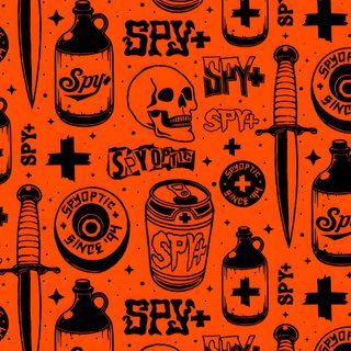 an orange and black background with various items for halloween decorations on it, including bottles, knives Halloween Orange And Black Orange Skull And Dagger Design, Tattoo Inspiration Ideas, Unique Phone Design, orange red