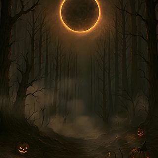 two pumpkins on the ground in front of a dark forest with a glowing moon Halloween Woods Halloween Background Video, Moon Halloween, Background Halloween, black