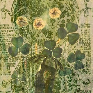 a painting on paper with flowers and leaves in the center, surrounded by other art work Aesthetic Sage Green Halloween Aesthetic Iphone Green, Irish Imagery, Celtic Aesthetic, gray