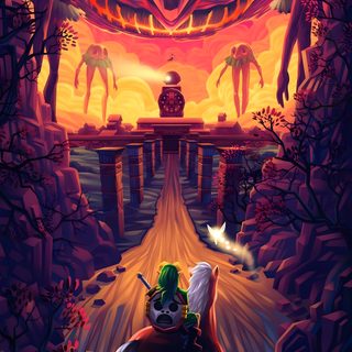 the legend of zelda poster is shown in purple and orange colors, with an image of Legend Of Zelda Halloween Ocarina Of Time Iphone, Ocarina Of Time, Majoras Mask Iphone, dark slate gray