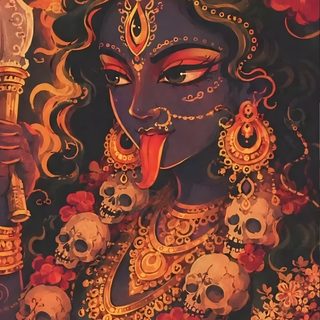 a painting of a woman with skulls on her face Halloween Kali 2 Maa Kali Phone, Mahakali Art, Kali Icon, Kali Goddess, Kali Maa Art, saddle brown
