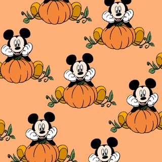 an image of mickey mouse with pumpkins on orange background seamless wallpaper pattern Mickey Mouse Halloween 4k light salmon