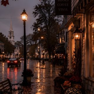 a city street at night with the lights on and leaves falling from the ground in front of it Halloween Ambience Autum Asthetic, Iphone Fall Aesthetic, Asthetic Fall Pics, black