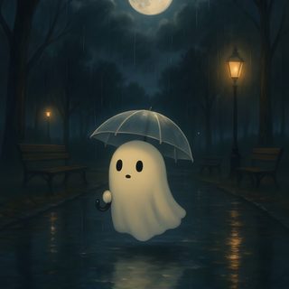 a ghost holding an umbrella in the rain Rainy Halloween Night Sky Dark Aesthetic Cute Ghost, Little Ghost Pictures, Ghost Cute Pictures, black