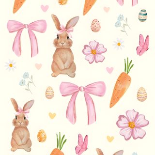 watercolor painting of easter bunnies and carrots with pink bows on white background Halloween Easter Ideas Pink Easter, Iphone Boho, Easter Backgrounds, Cute For Ipad, Easter, ivory