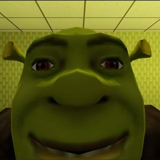 a green creature with horns and eyes in a room Halloween Shrek For Pc Meme, Scary Ipad, Meme For Laptop, Funny But Aesthetic, Funny Macbook, dark olive green