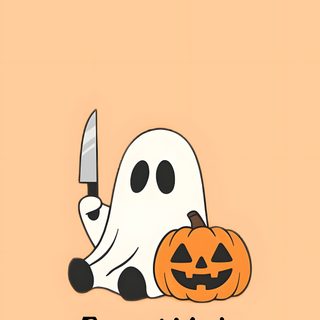 a cartoon ghost with a knife in it's mouth sitting next to a pumpkin Funny Halloween Iphone Cute Halloween For Ipad, Best Friend Halloween, Halloween For A Ipad, navajo white