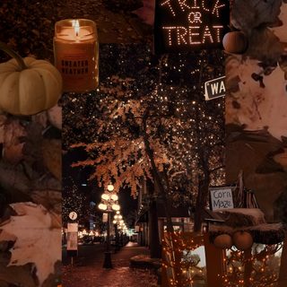 pumpkins and candles are on display in front of a trick treat sign Halloween Halloween October Helloween Picture, Halloween Esthetics Background, Halloween And Fall, black