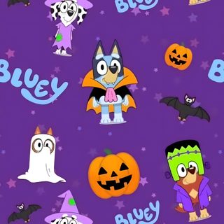 a purple background with lots of cartoon characters on it Bingo Halloween Bluey And Bingo Halloween, Bluey Thanksgiving, Bluey Fall, dark slate blue