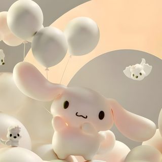 there are many balloons floating in the air with an elephant on it's back Cinnamoroll Halloween Laptop Balloon-themed Art, Cute Bunny With Balloons, Cute Ideas, tan