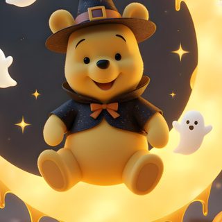 a teddy bear is sitting on the moon Winnie The Pooh Halloween sienna