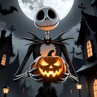 a cartoon skeleton holding a jack - o'- lantern in front of a full moon Halloween Jack Skeleton Jack The Pumpkin King, Pumpkin King, Jack Skeleton, dark slate gray