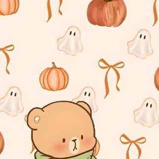 a teddy bear is sitting on a branch with pumpkins and ghost's in the background Cute Bear Halloween Matching Fall For Couples, Halloween Bff, Cute Halloween Bff, Matching Halloween, linen
