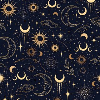 an image of the night sky with stars and crescents on it, as well as moon Hand Drawn Halloween Constellation Navy Celestial Pattern Design, Esoteric Pattern, Celestial Pattern, black