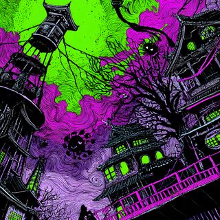 an image of a painting that looks like it has been altered to purple and green Vaporwave Halloween Dream Fantasy, Phone, black