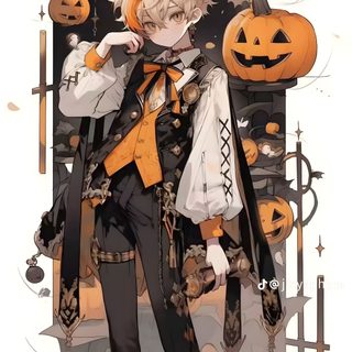 an anime character is standing in front of pumpkins Halloween Anime Boy Halloween Poses Drawing, Scarecrow Studio Ghibli, Studio Ghibli Scarecrow, rosy brown