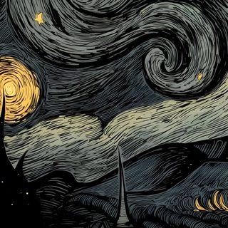 a painting of a ghost in front of a night sky with stars and swirls Van Gogh Starry Night Halloween Cartoon, Dark, Pretty Backgrounds, Arte Van Gogh, dark slate gray