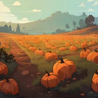 a field full of pumpkins with mountains in the background and trees on either side Halloween Pumpkin Patch How To Draw A Pumpkin Patch, Pumpkin Patch Drawing Easy, Pumpkin Patch Drawing Ideas, sienna