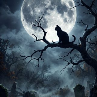 a black cat sitting on top of a tree branch in front of a full moon Ios 26 Depth Effect Halloween Hipster, Free Download, Beautiful Dark Art, dark slate gray