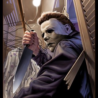 a movie poster for halloween with a man holding a knife and looking at the camera Halloween 1978 Vintage Slasher Movie Posters, Michael Myers Movie Poster, 80s Slasher Movie Posters, dark slate gray