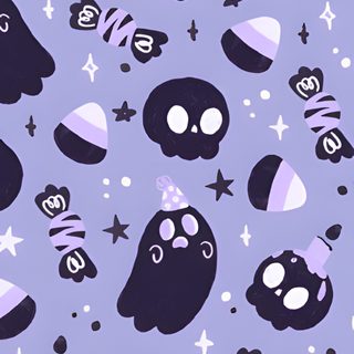 a purple background with black and white skulls, stars, and hats on it's sides Purple Preppy Halloween light steel blue