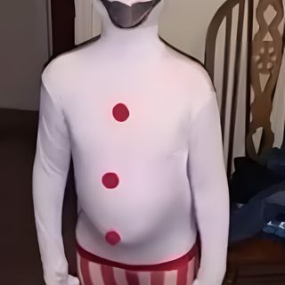 a person in a clown costume standing on the floor Goofy Ahh Halloween Clown Costume With Orange Wig, Colorful Clown Outfit, Diy Clown Costume Ideas, sienna
