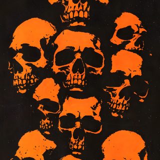 an orange and black poster with skulls on it Retro Halloween Orange Orange Skulls, Code Orange, Orange Phone, Dark Orange Things, Spooky Design, black