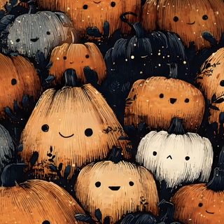 a large group of pumpkins with faces painted on them Halloween Pumpkins Non Traditional Spooky Fall Iphone, Iphone Halloween, Pumpkin Background, saddle brown
