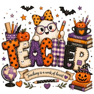 the word fear is surrounded by halloween decorations and pumpkins, including an owl with glasses Halloween Teacher Teacher Design, Design, wheat