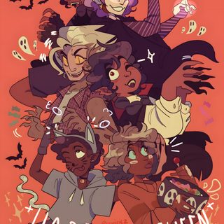 an image of halloween characters with the words happy halloween on it's back ground The Owl House Halloween The Owl House Halloween, Owl House Halloween, Luz Noceda Halloween, indian red
