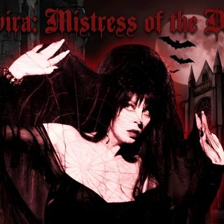 an image of a woman with her hands up in the air, surrounded by skulls Elvira Halloween Elvira Mistress Of The Dark, Dark, black